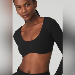 ALO Yoga Black Ribbed Long Sleeve Crop Top
